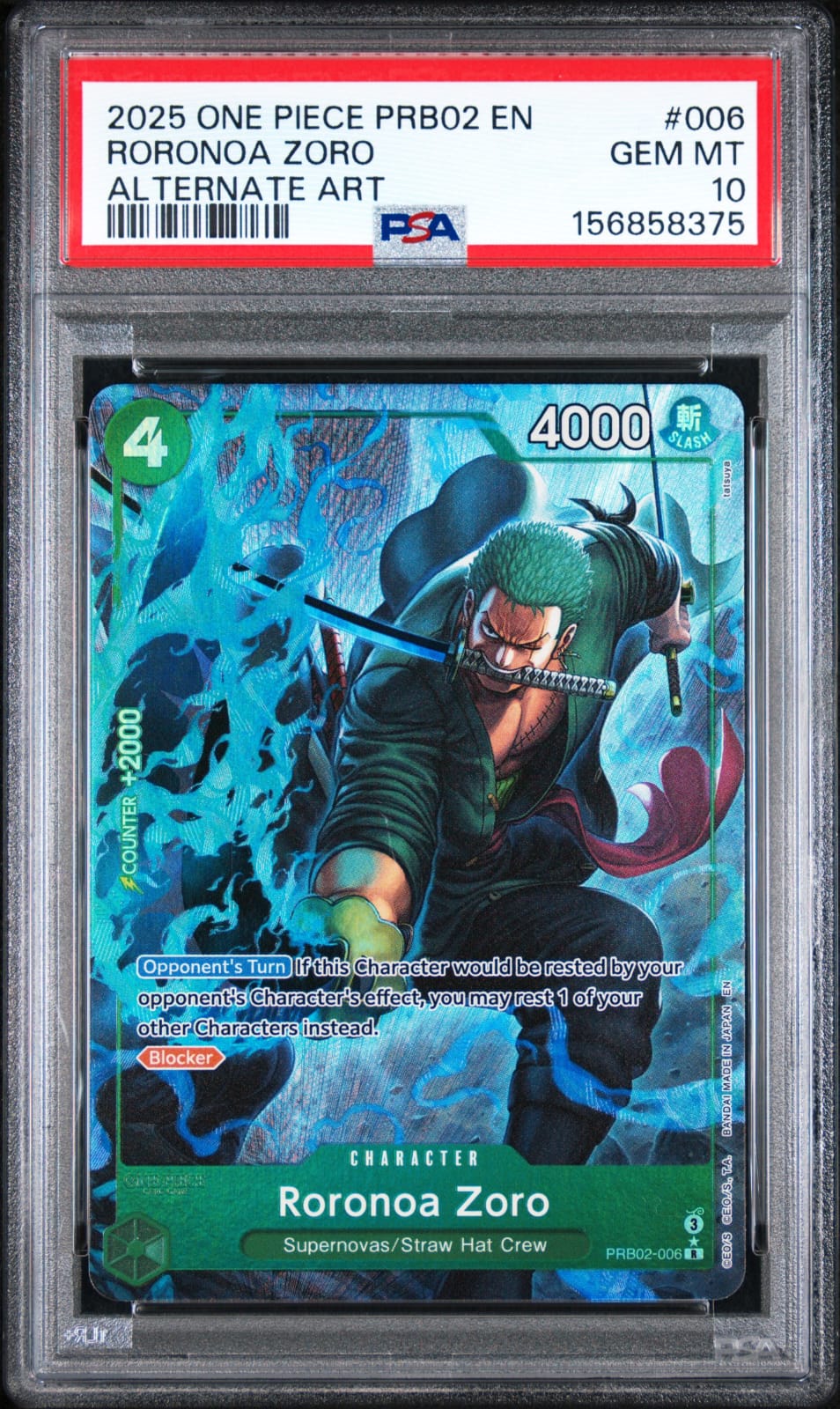 2025 One Piece Roronoa Zoro #006 Alternate Art (PRB02) PSA10 – MYNTED