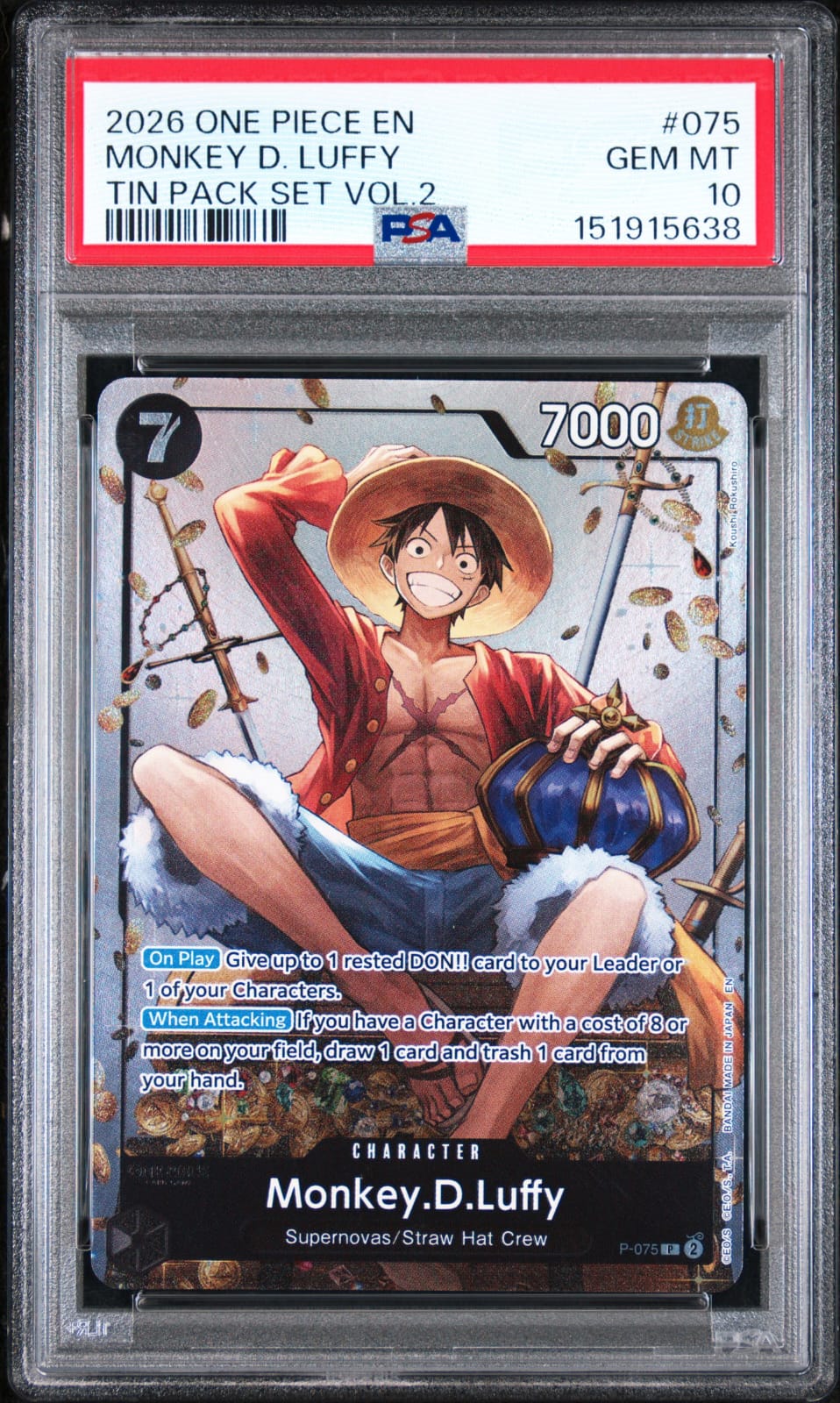2026 One Piece - Monkey D. Luffy P-075, EN PSA10 – MYNTED
