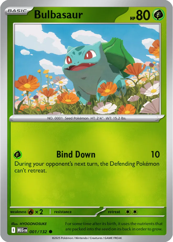 Bulbasaur Mega Evolution Common 001/132 Reverse Holofoil MYNTED Bulbasaur Mega Evolution Common 001/132 Reverse Holofoil MYNTED