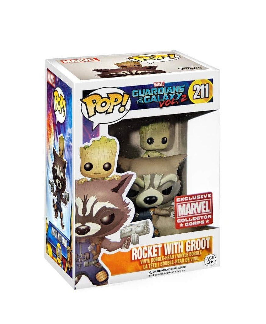 Funko Pop! Marvel: Guardians of the Galaxy Vol2: Rocket With Groot #211, Marvel Collector Corps Exclusive
