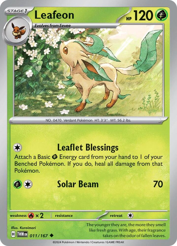 011/167 Leafeon Normal · Twilight Masquerade (TWM) by PokeMarsi on MYNTED