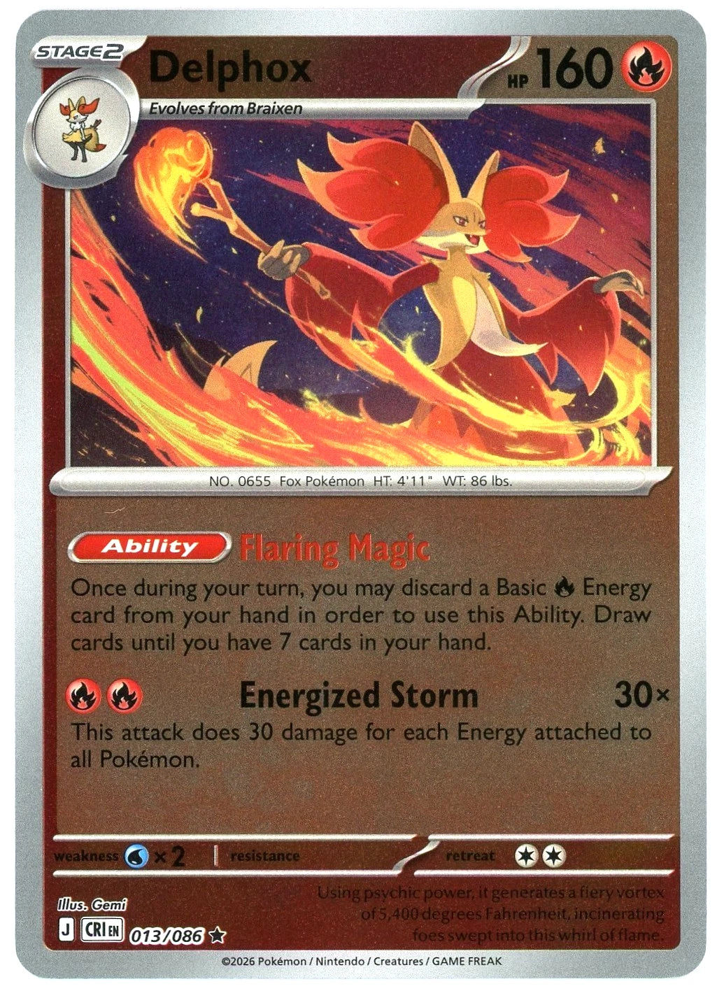Delphox - 013/086 (Reverse Holo) - Chaos Rising (CRI) ME04
