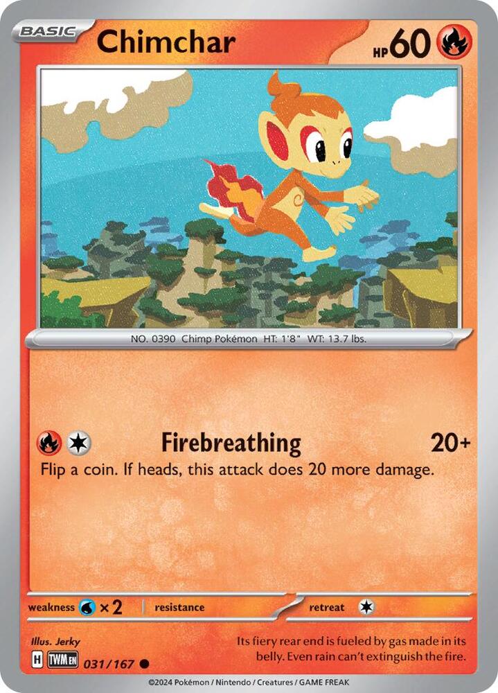 031/167 Chimchar Normal · Twilight Masquerade (TWM) by PokeMarsi on MYNTED