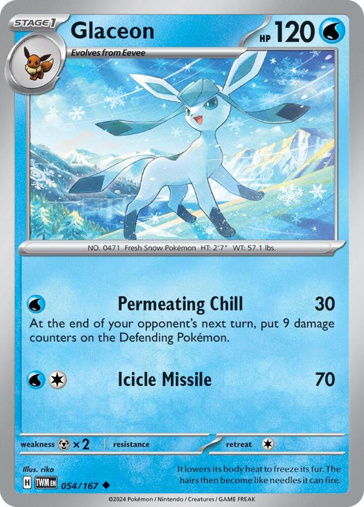 054/167 Glaceon Normal · Twilight Masquerade (TWM) by PokeMarsi on MYNTED