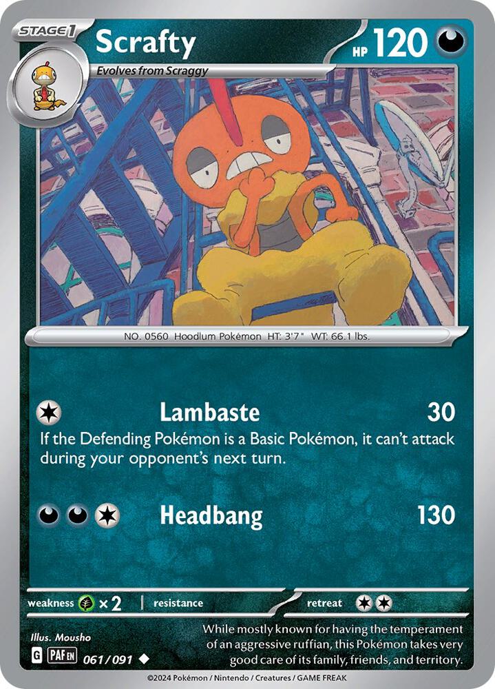 061/091 Scrafty Reverse Holo · Paldean Fates (PAF) by PokeMarsi on MYNTED