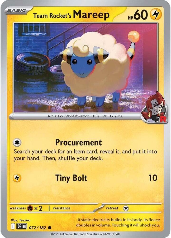 072/182 · Team Rocket's Mareep · Normal (DRI) by PokeMarsi on MYNTED