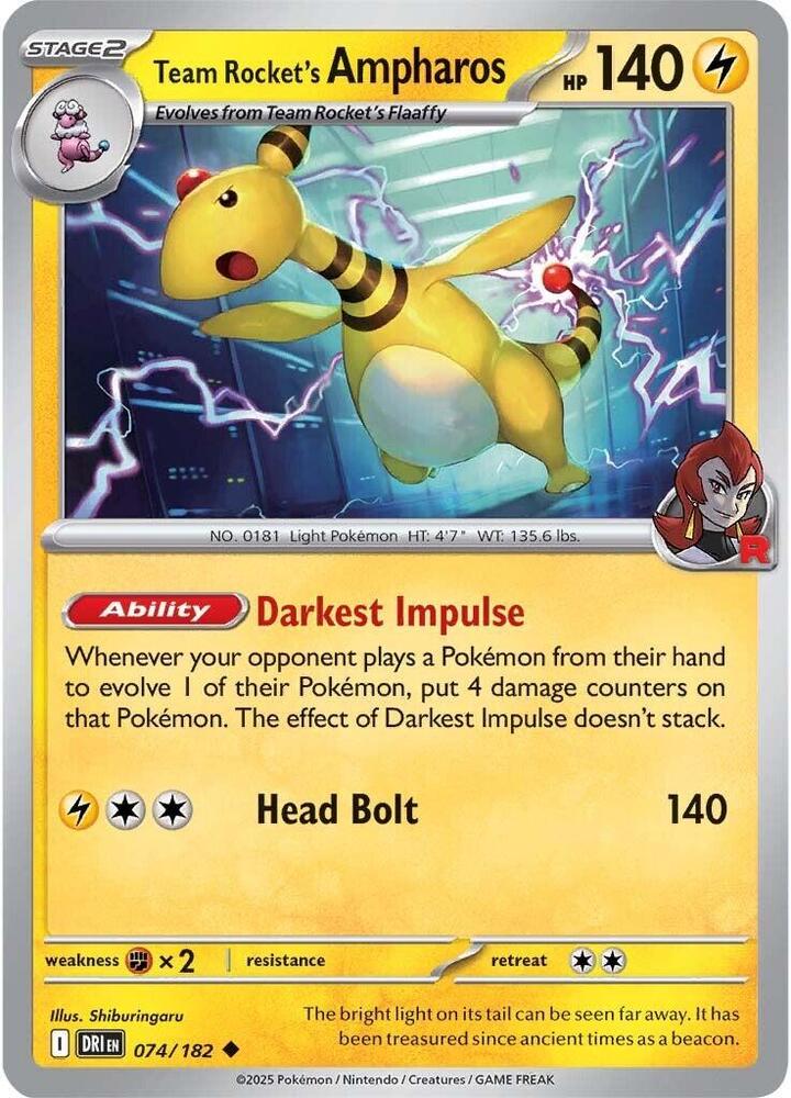 074/182 · Team Rocket's Ampharos · Normal (DRI) by PokeMarsi on MYNTED
