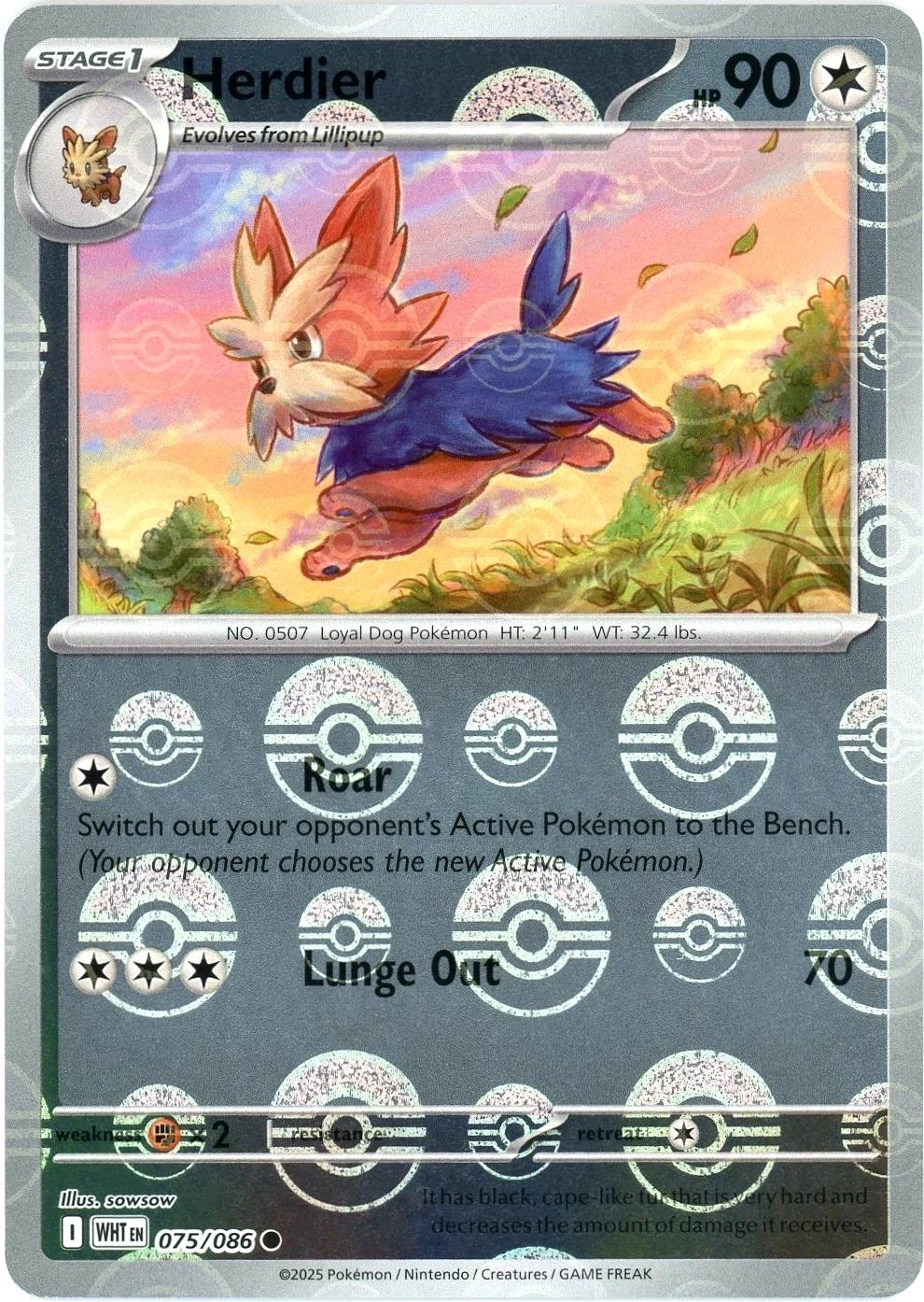Herdier - 075/086 (Poke Ball Pattern) - SV: White Flare (WHT)