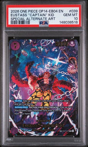One Piece TCG:OP14-EB04-THE AZURE SEA'S SEVEN #039 EUSTASS "CAPTAIN" KID SPECIAL ALTERNATE ART PSA 10