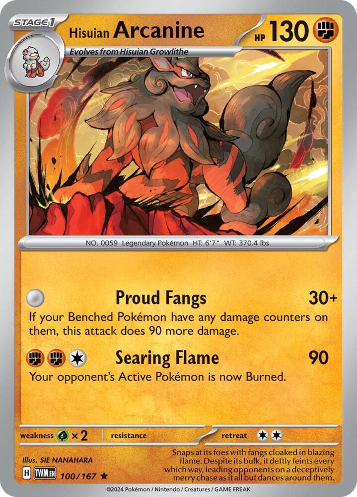 100/167 · Hisuian Arcanine · Holo (TWM) by Dusk TCG on MYNTED