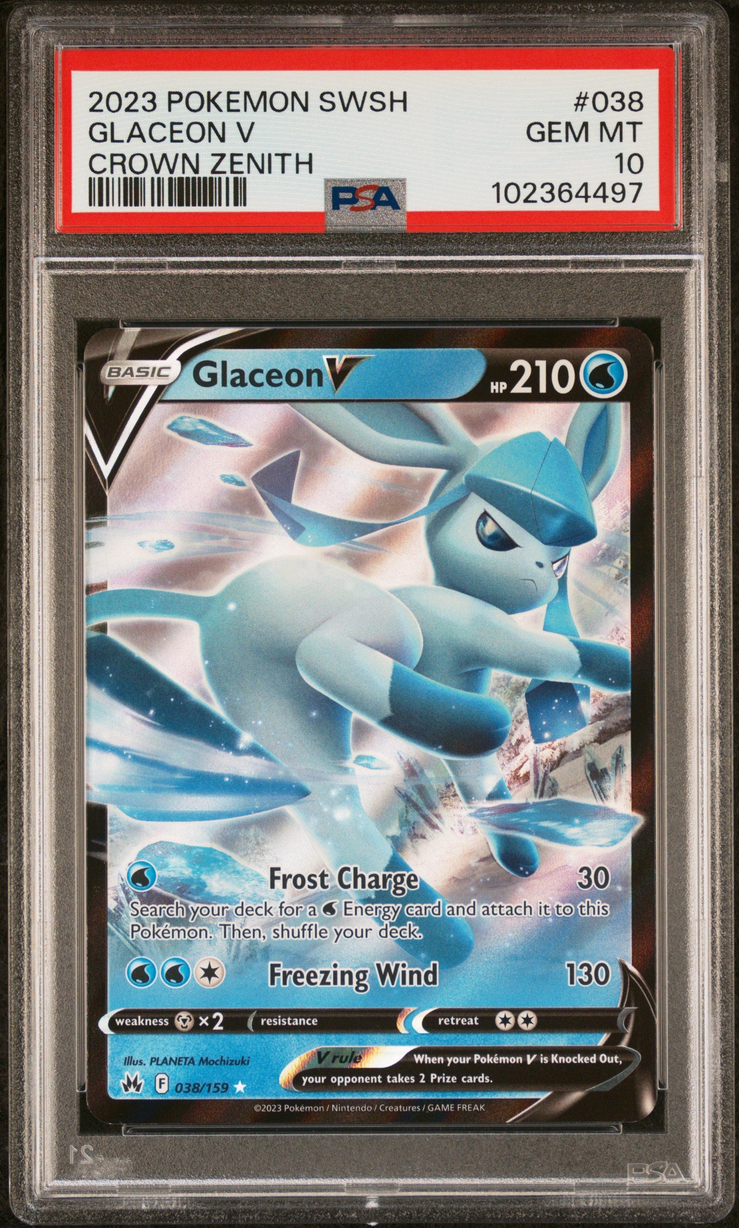 2023 POKEMON SWORD AND SHIELD CROWN ZENITH #038 GLACEON V CROWN ZENITH - PSA GEM MINT 10