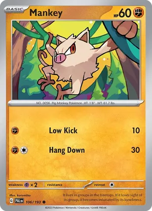 106/193 Mankey - Reverse Holo - Paldea Evolved by Poké Zen DXB on MYNTED