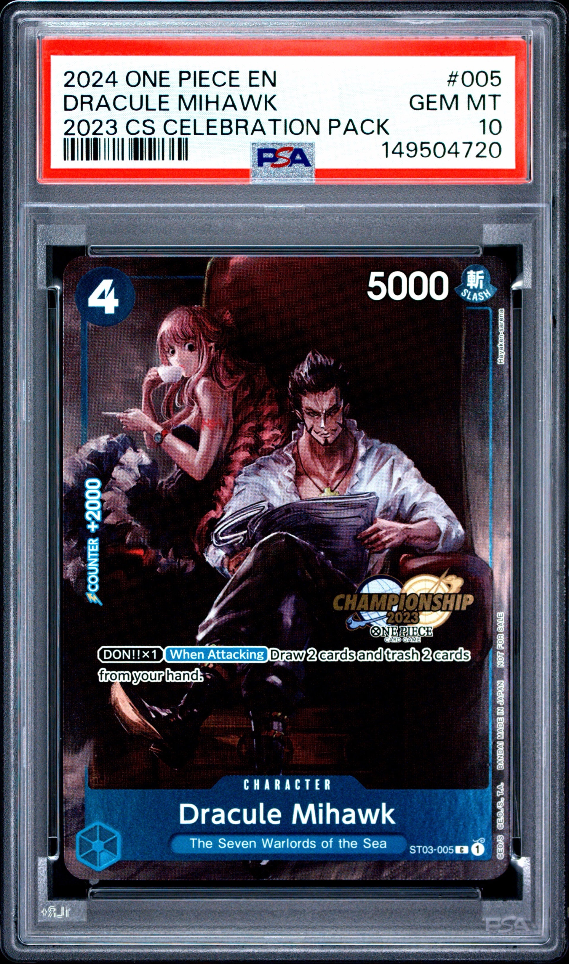 PSA 10 - Dracule Mihawk - 2023 CS Celebration Pack (Championship Stamp)