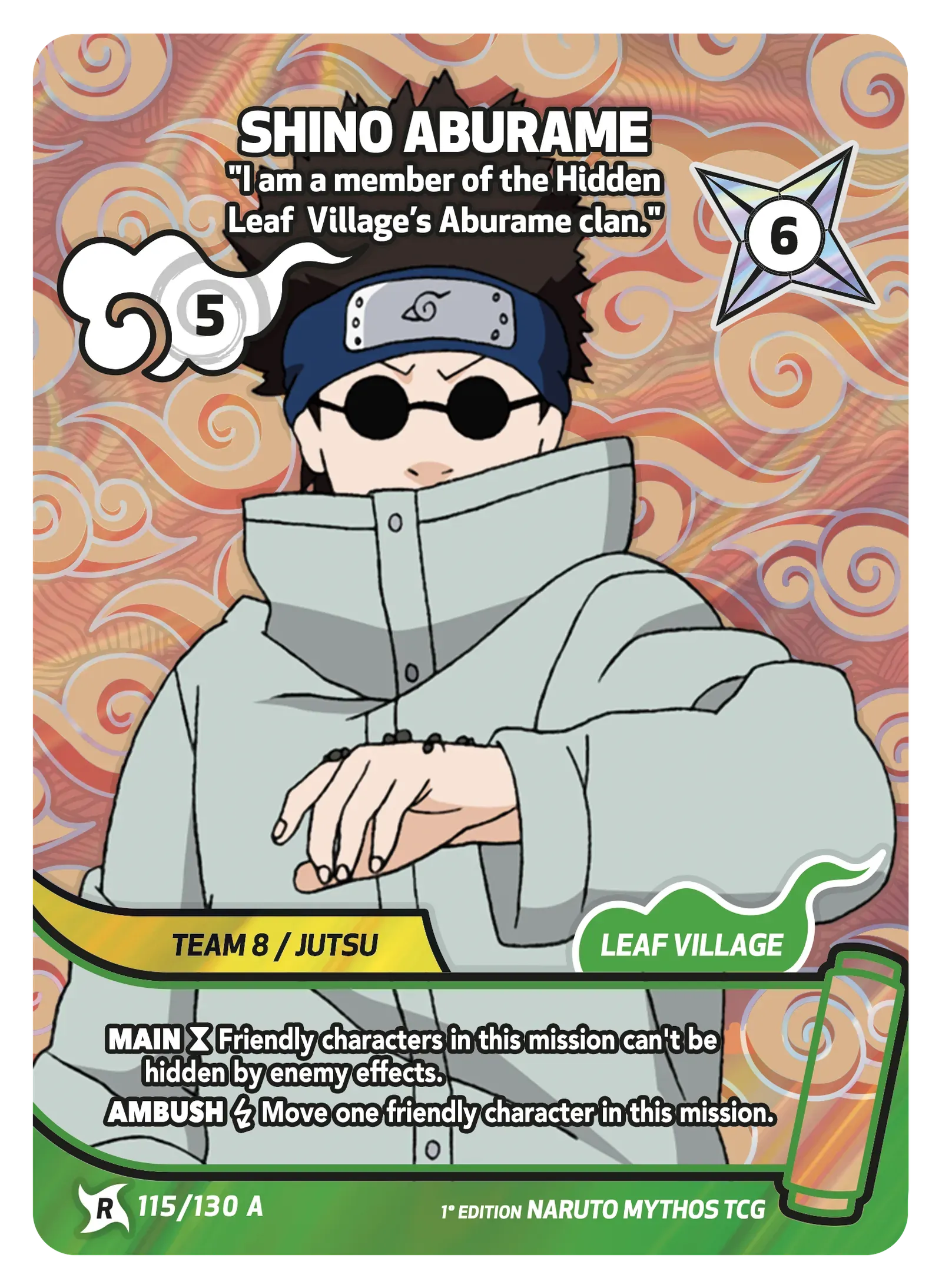 Mythos Naruto Konoha Shido 1st Edition : Shino Aburame I am a member of the Hidden Leaf Village's Aburame clan. 115 RARE-ART