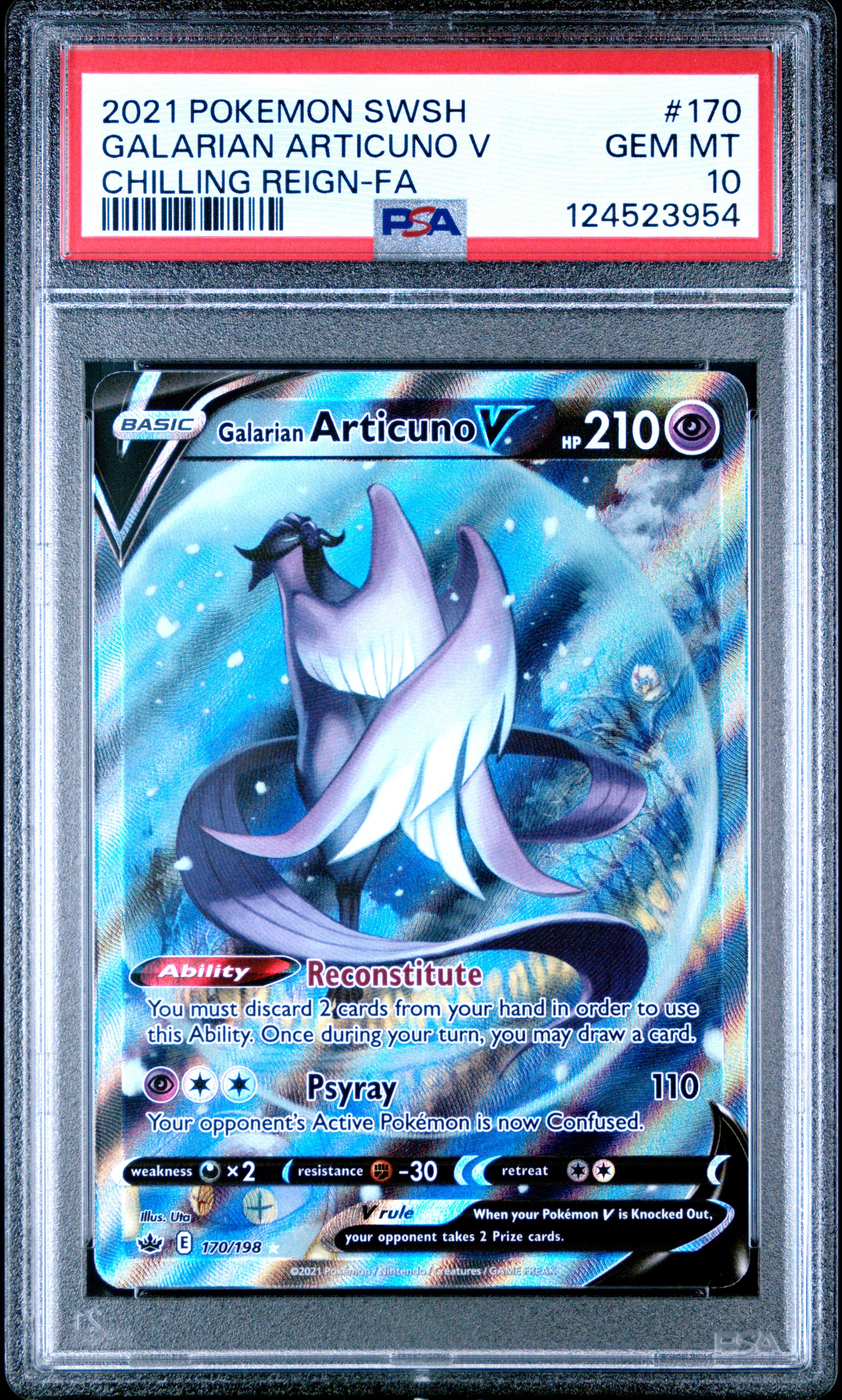 PSA 10 Pokémon GALARIAN ARTICUNO V #170