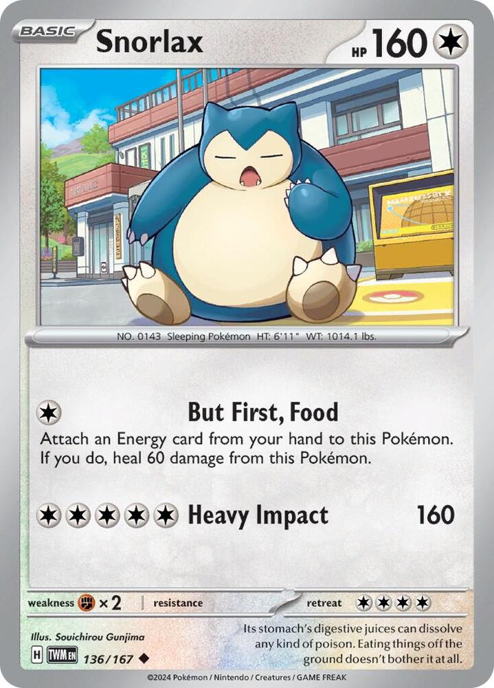 136/167 Snorlax Normal · Twilight Masquerade (TWM) by PokeMarsi on MYNTED