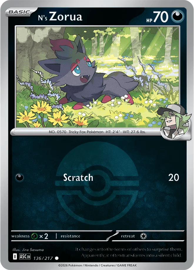 136/217 N's Zorua - Poke Ball Pattern Reverse Holo - Ascended Heroes by Poké Zen DXB on MYNTED