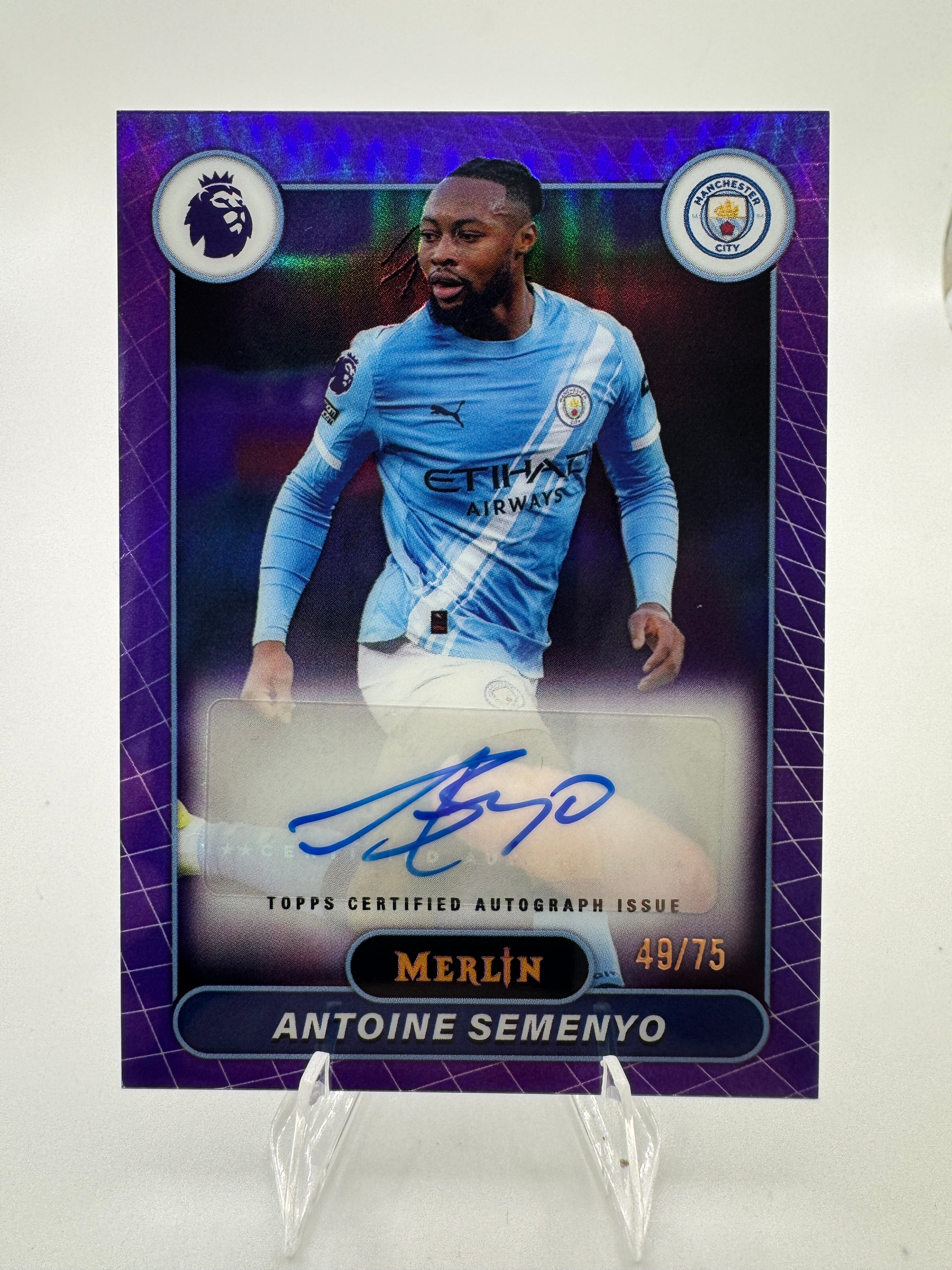 Antoine Semenyo- Autograph - Numbered 48/75 - Purple Refractor 2026 Topps Merlin Premier League - Man City