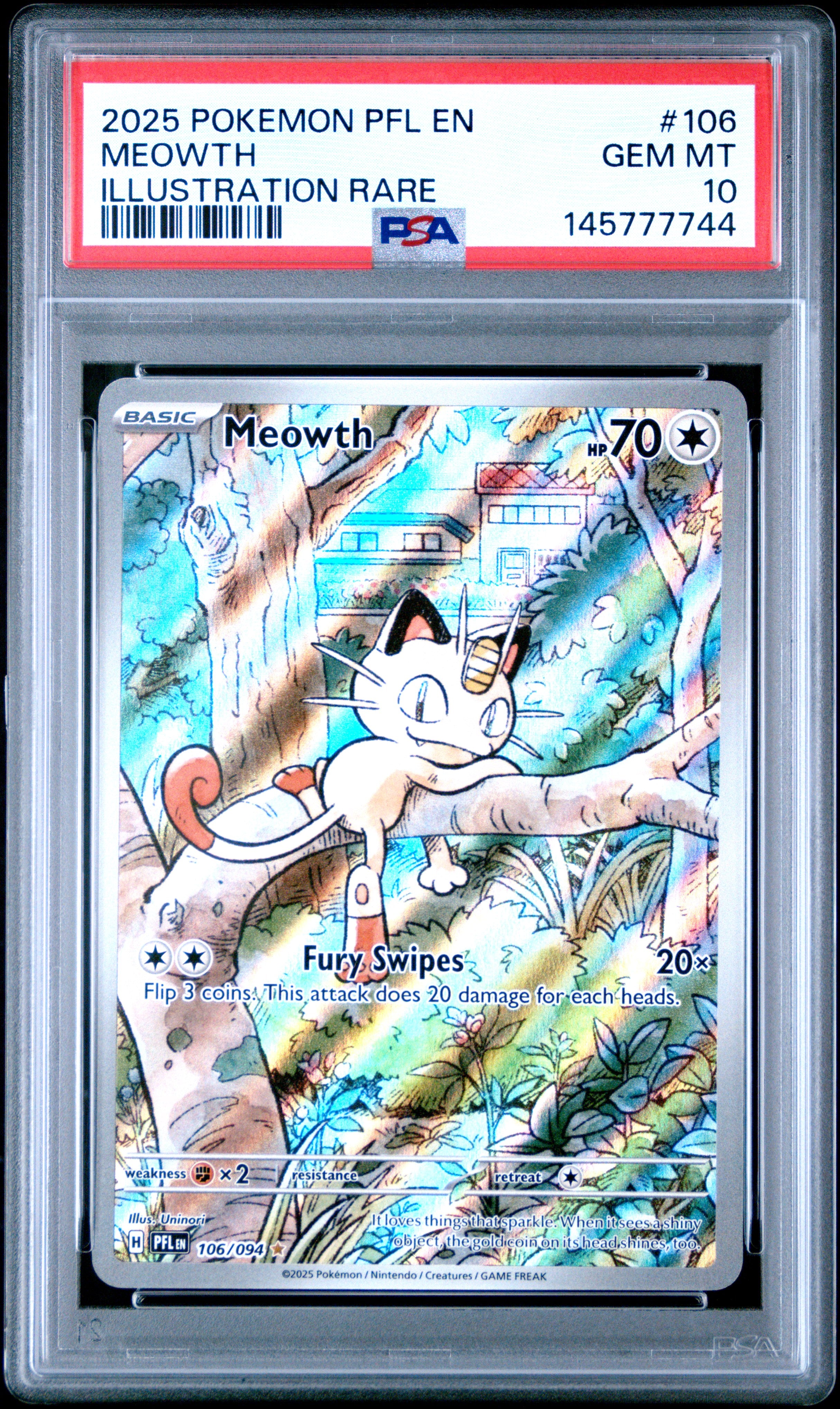 2025 POKEMON PFL EN-PHANTASMAL FLAMES #106 MEOWTH ILLUSTRATION RARE - PSA GEM MINT 10