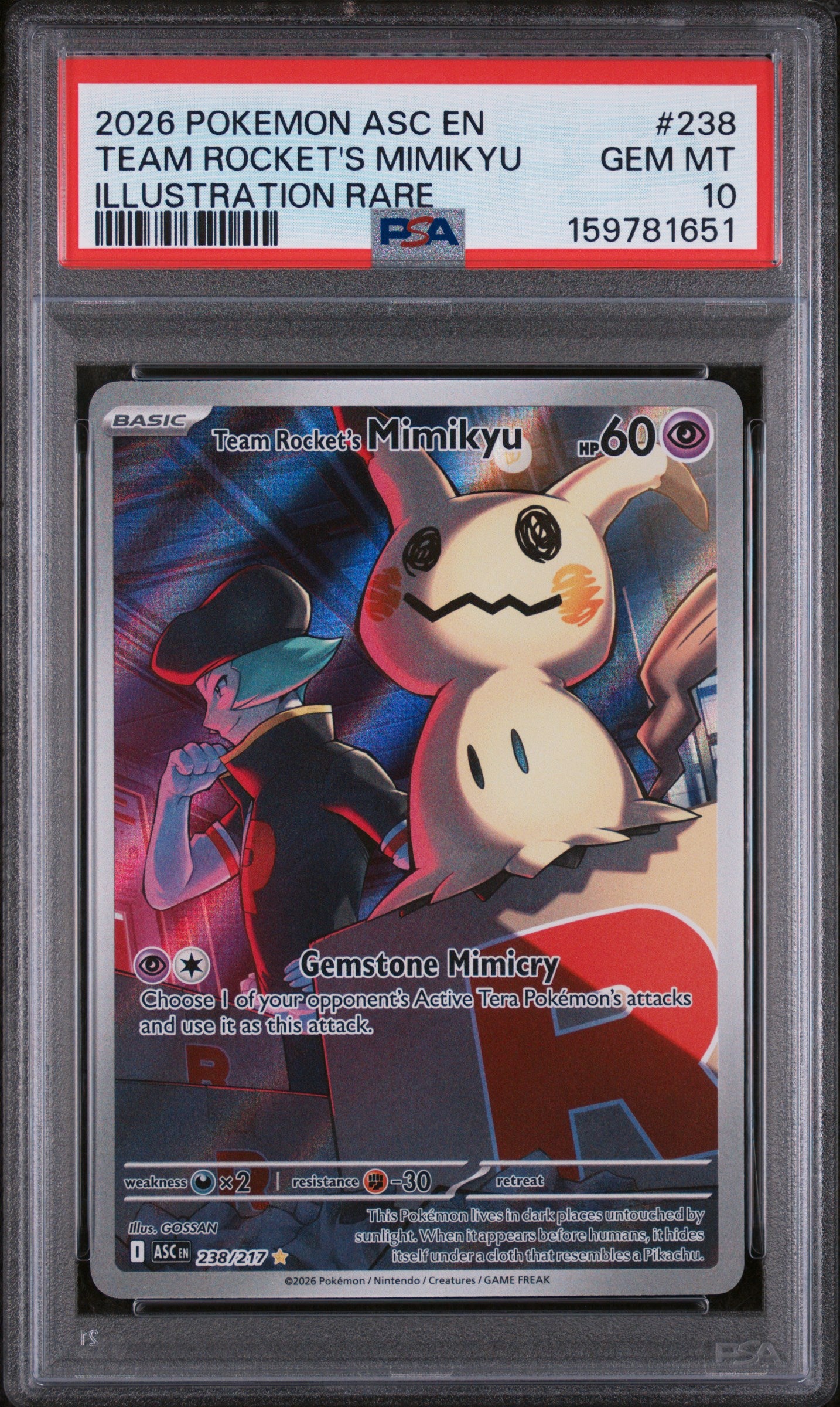 2026 POKEMON ASC EN-ASCENDED HEROES #238 TEAM ROCKET'S MIMIKYU ILLUSTRATION RARE - PSA GEM MINT 10