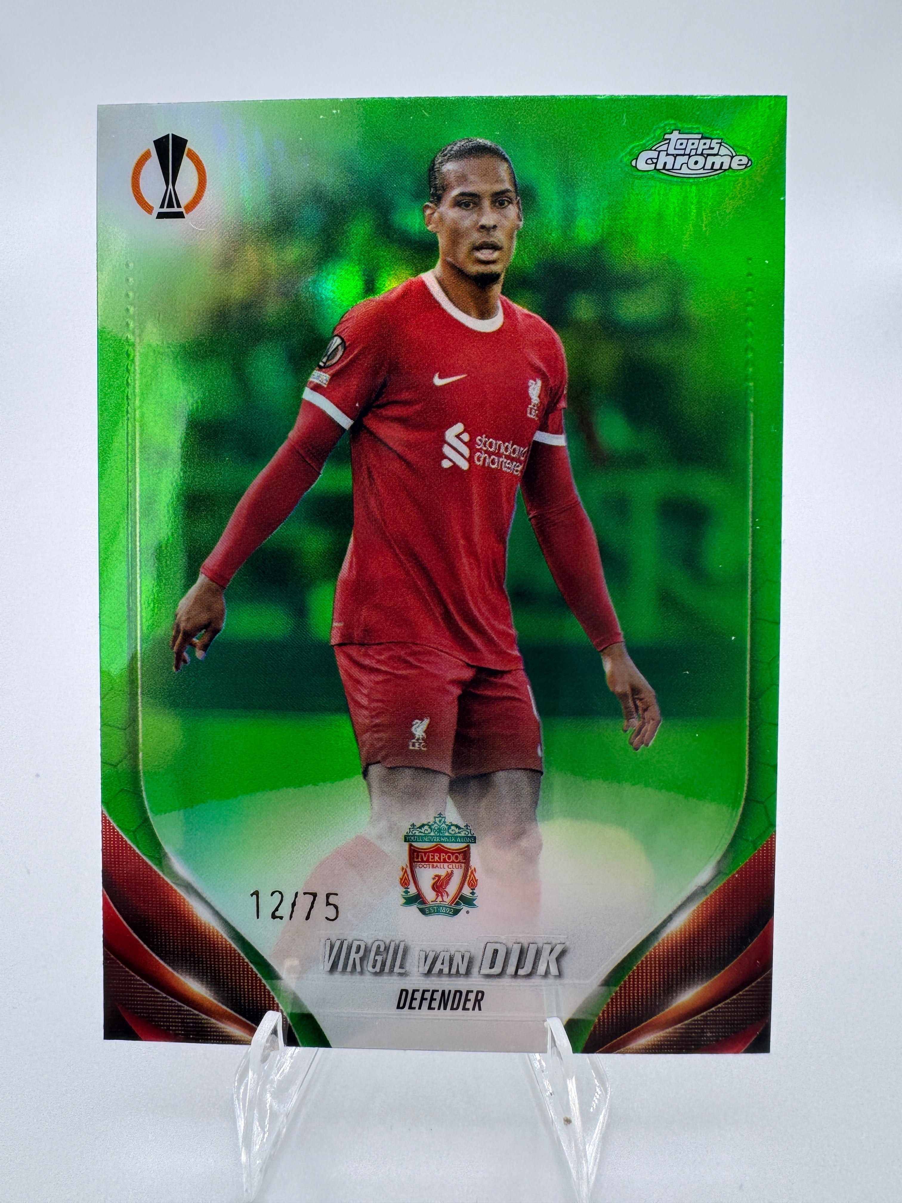 Virgil van Dijk - Numbered 12/75 - 2023 Topps Chrome Green Refractor - Liverpool