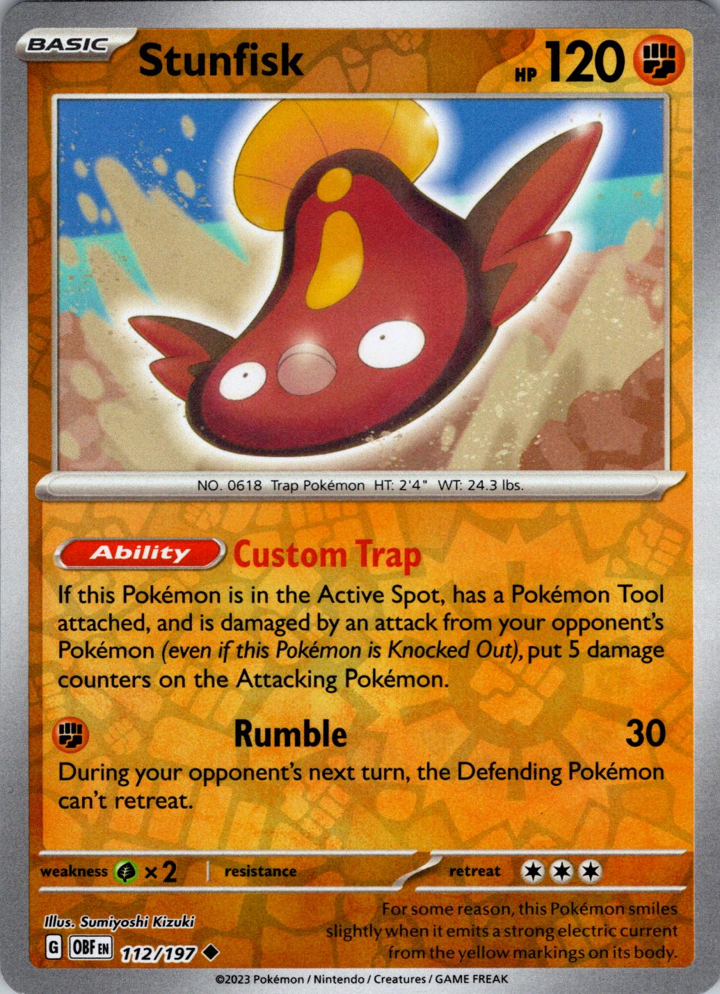 Stunfisk [Reverse Holo] #112 Pokemon Obsidian Flames