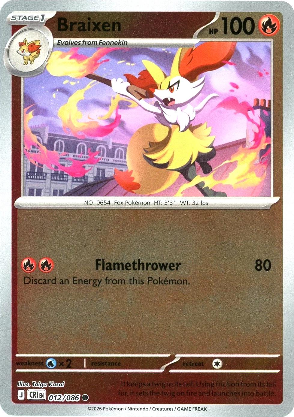 Braixen [Reverse Holo] #12 Pokemon Chaos Rising