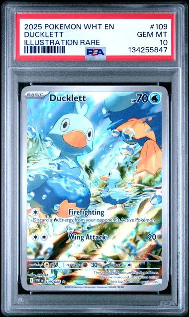 Ducklett 109/086 · Holofoil (White Flare) — PSA 10