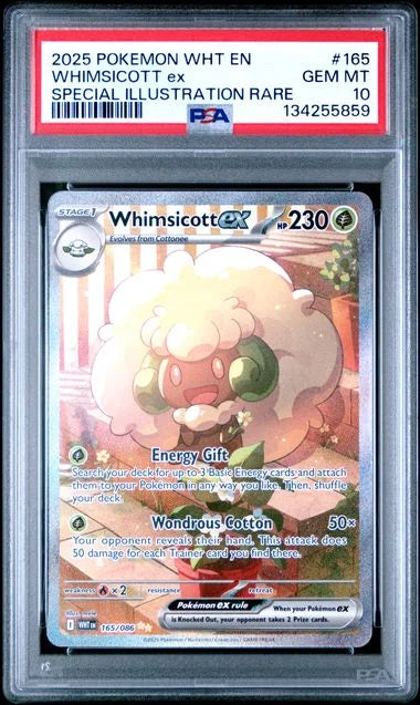 Whimsicott ex 165/086 · Holofoil (White Flare) — PSA 10