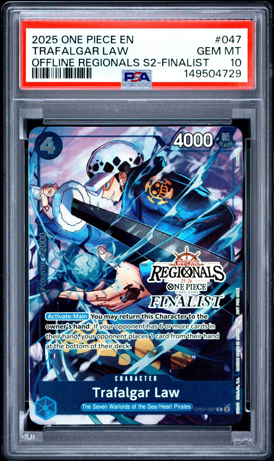 PSA 10 - One Piece - Offline Regionals S2 - Finalist Ver. (Complete Set) (4 Sequential Slabs Bundle)