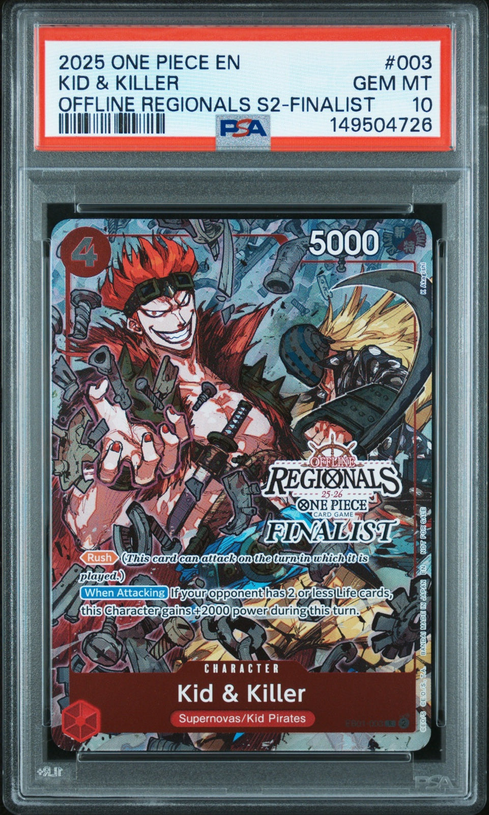 PSA 10 - One Piece - Offline Regionals S2 - Finalist Ver. (Complete Set) (4 Sequential Slabs Bundle)