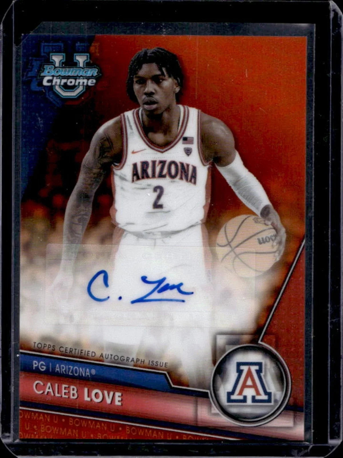 2023-24 Bowman University Chrome Caleb Love Prospects Auto Orange Refractor #/25