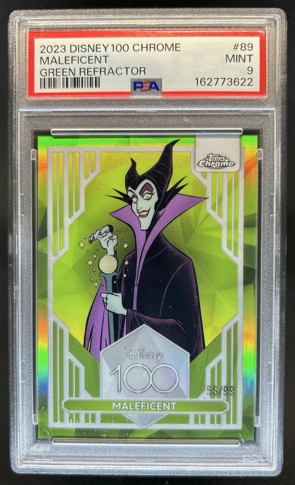 2023 Topps Chrome Disney 100 Maleficent Green Refractor #/99 PSA 9
