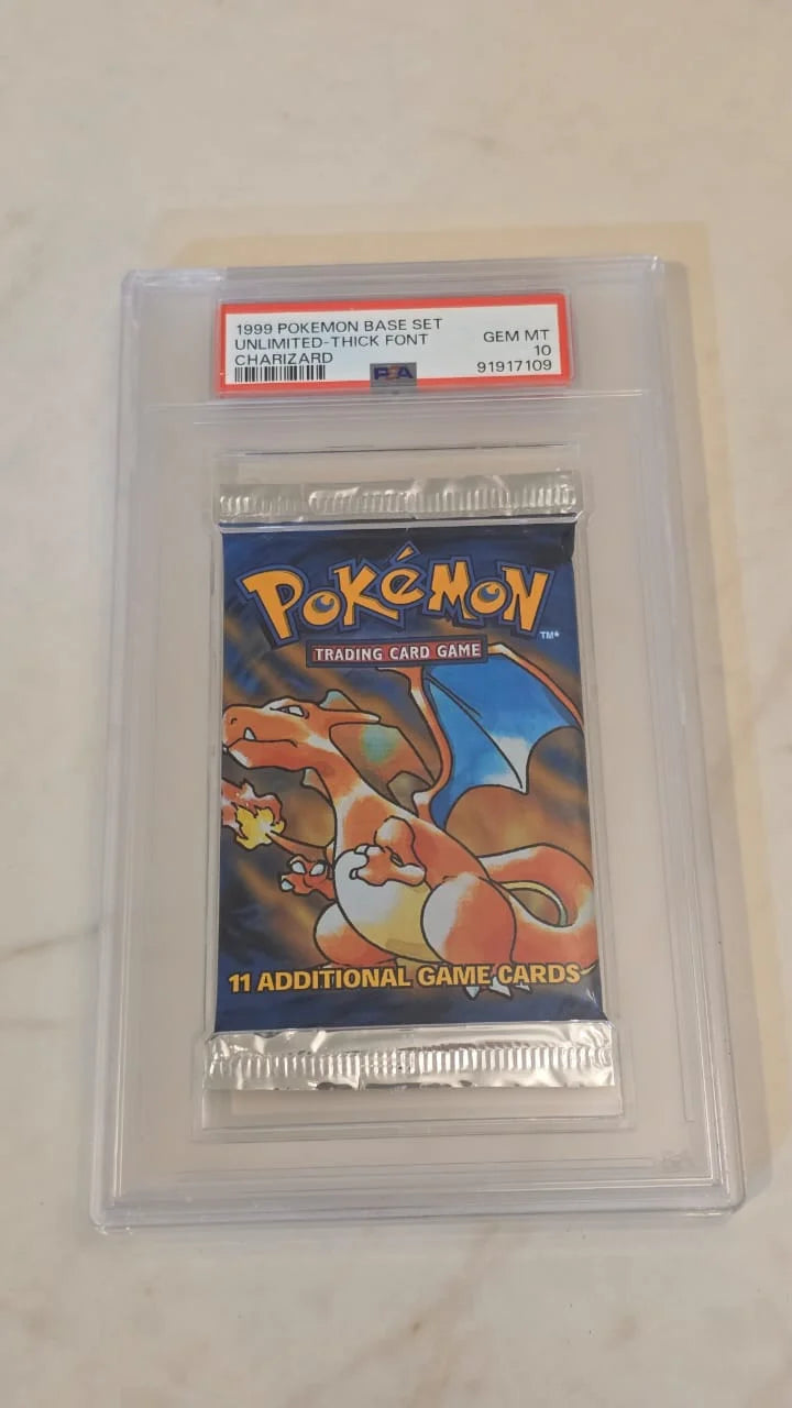 1999 Pokemon Base Set Unlimited Booster Pack Charizard Artwork PSA 10 GEM MINT (Thick Font)