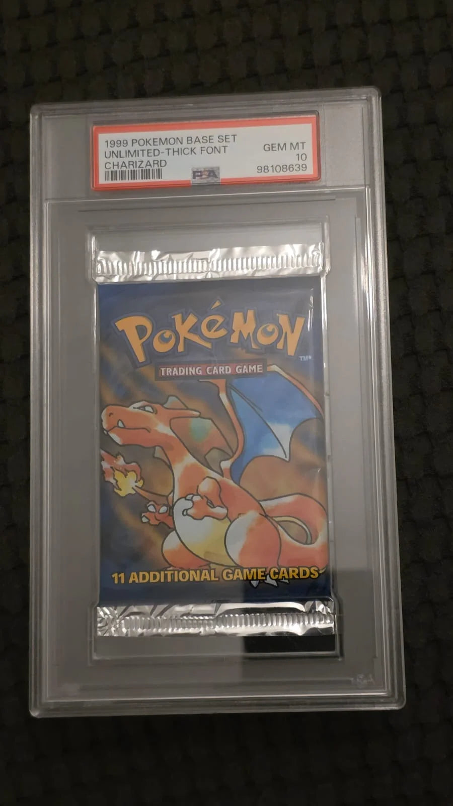 1999 Pokemon Base Set Unlimited Booster Pack Charizard Artwork PSA 10 GEM MINT (Thick Font)