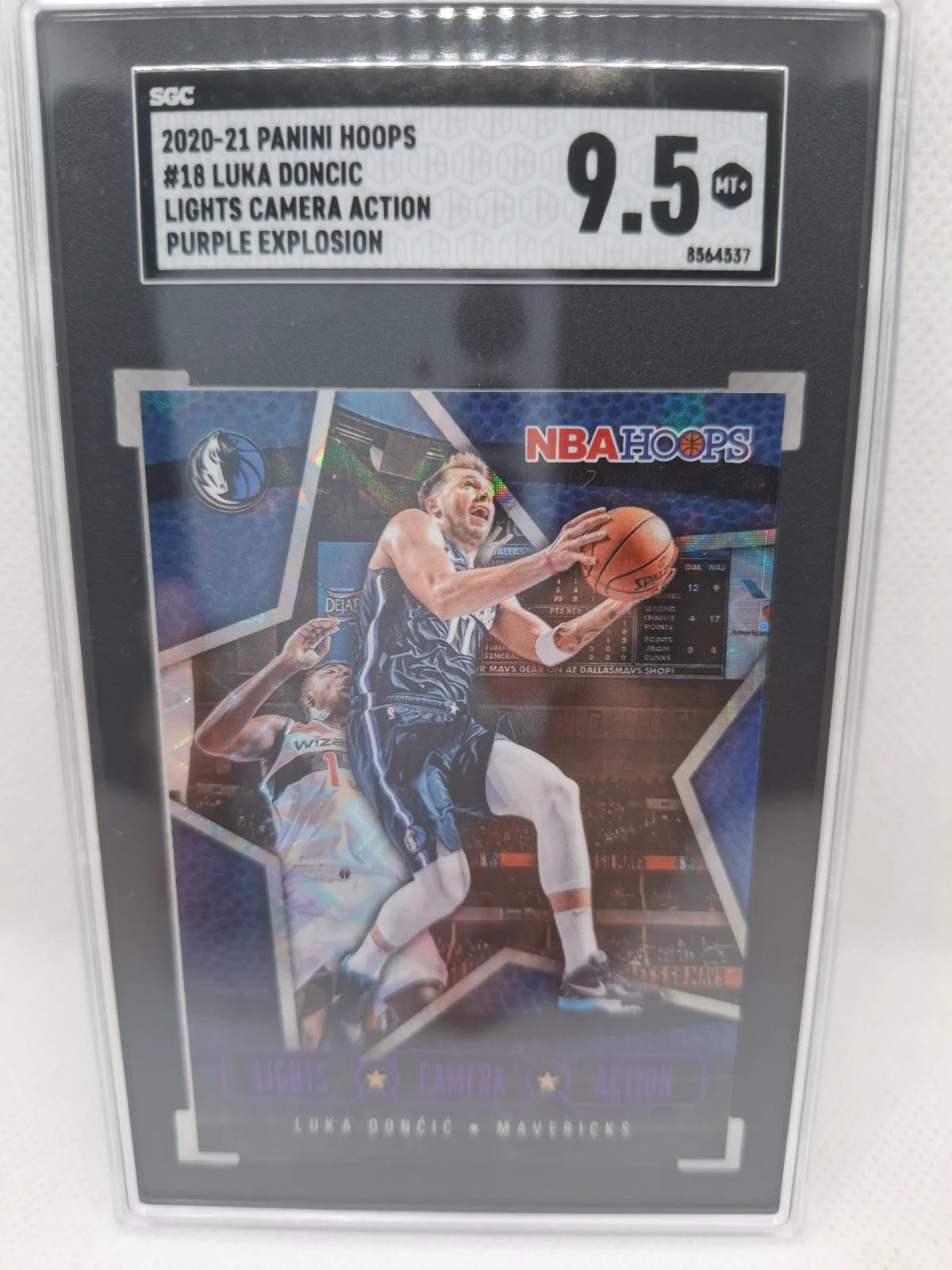 2020-21 Panini Hoops #18 Luka Doncic Purple Explosion SGC 9.5