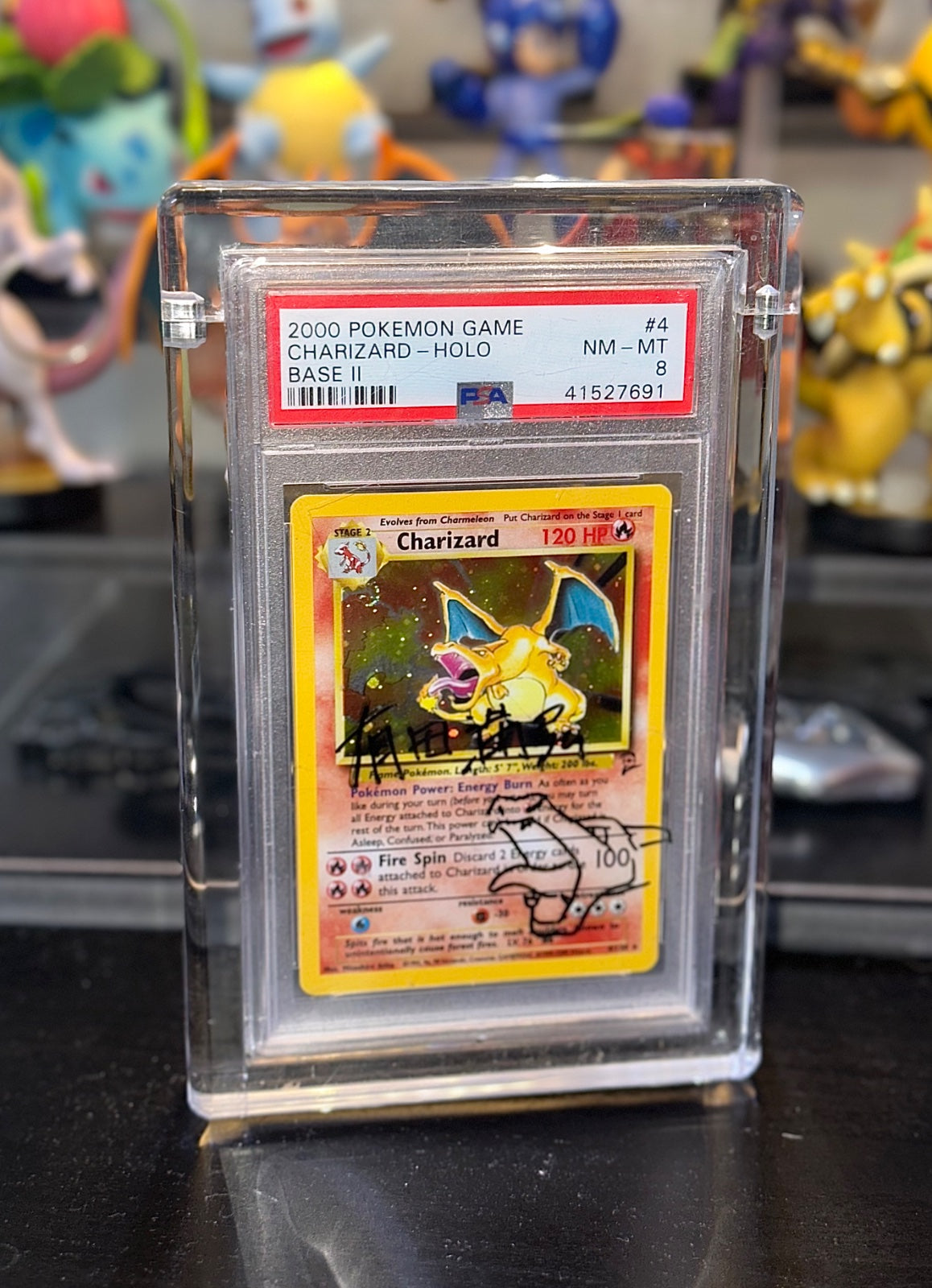 Charizard Base set 2 PSA 8 Mitsuhiro Arita signed name and illustration