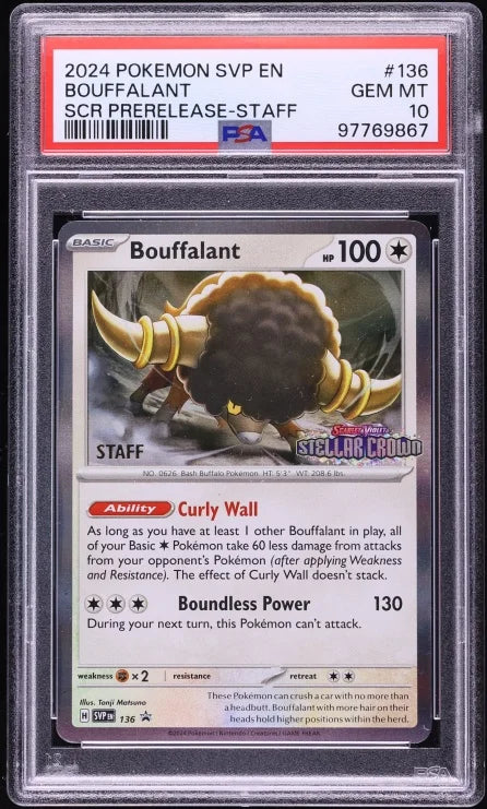 Bouffalant (Prerelease) [Staff] 136 · Holofoil (Scarlet & Violet Promo) — PSA 10 *SHIPS 1st - 7th SEPTEMBER*