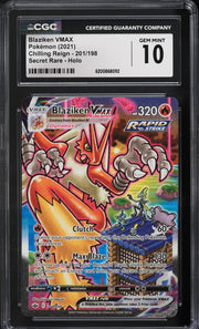 Blaziken VMAX (Alternate Art Secret) 201/198 · Holofoil (Chilling Reign) — CGC 10 *SHIPS 1st - 7th SEPTEMBER*