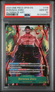 Roronoa Zoro (Alternate Art) OP06-118 · Foil (Wings of the Captain) — PSA 10