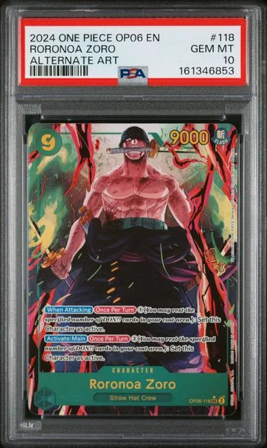 Roronoa Zoro (Alternate Art) OP06-118 · Foil (Wings of the Captain) — PSA 10