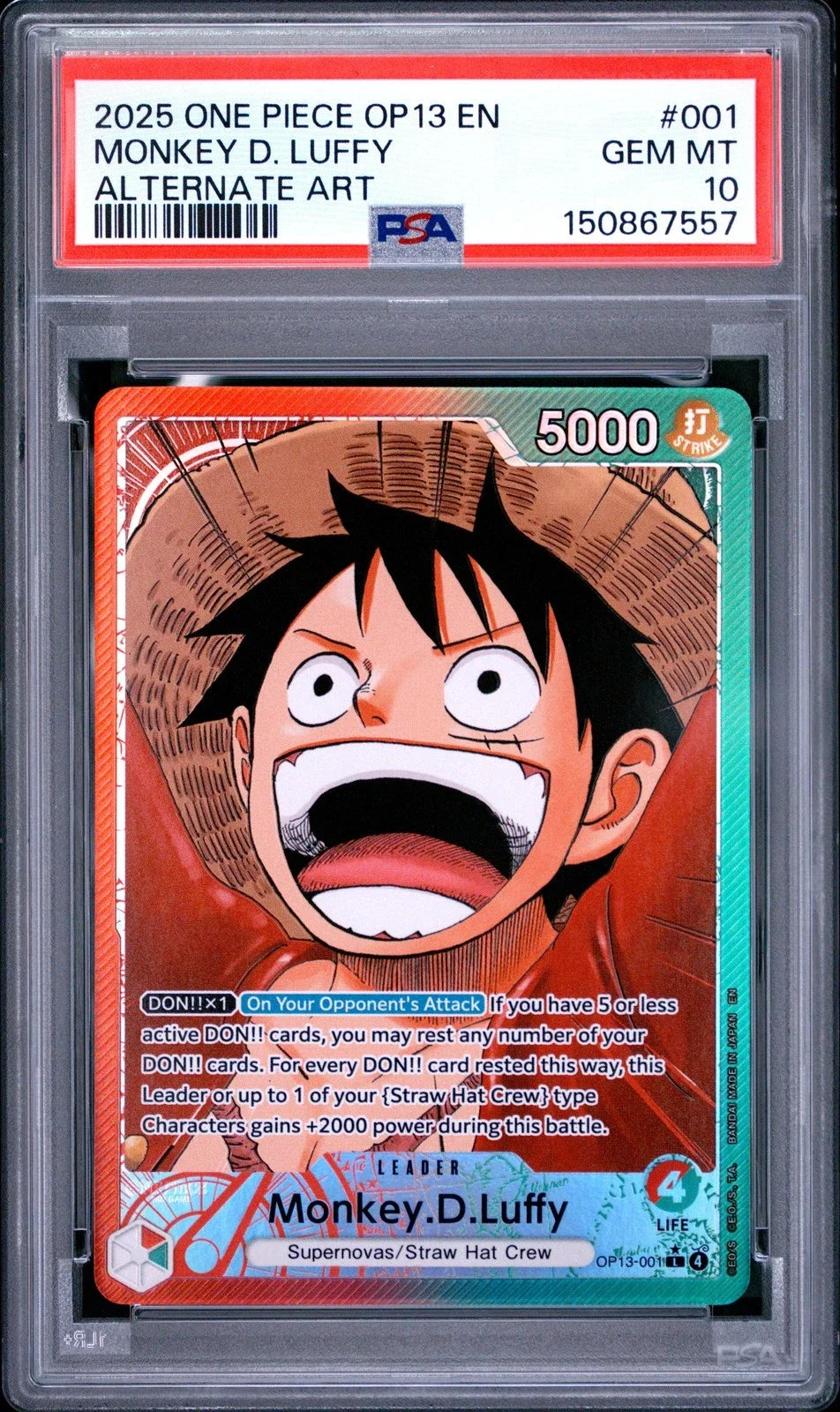 Monkey.D.Luffy (001) (Alternate Art) OP13-001 · Foil (Carrying On His Will)