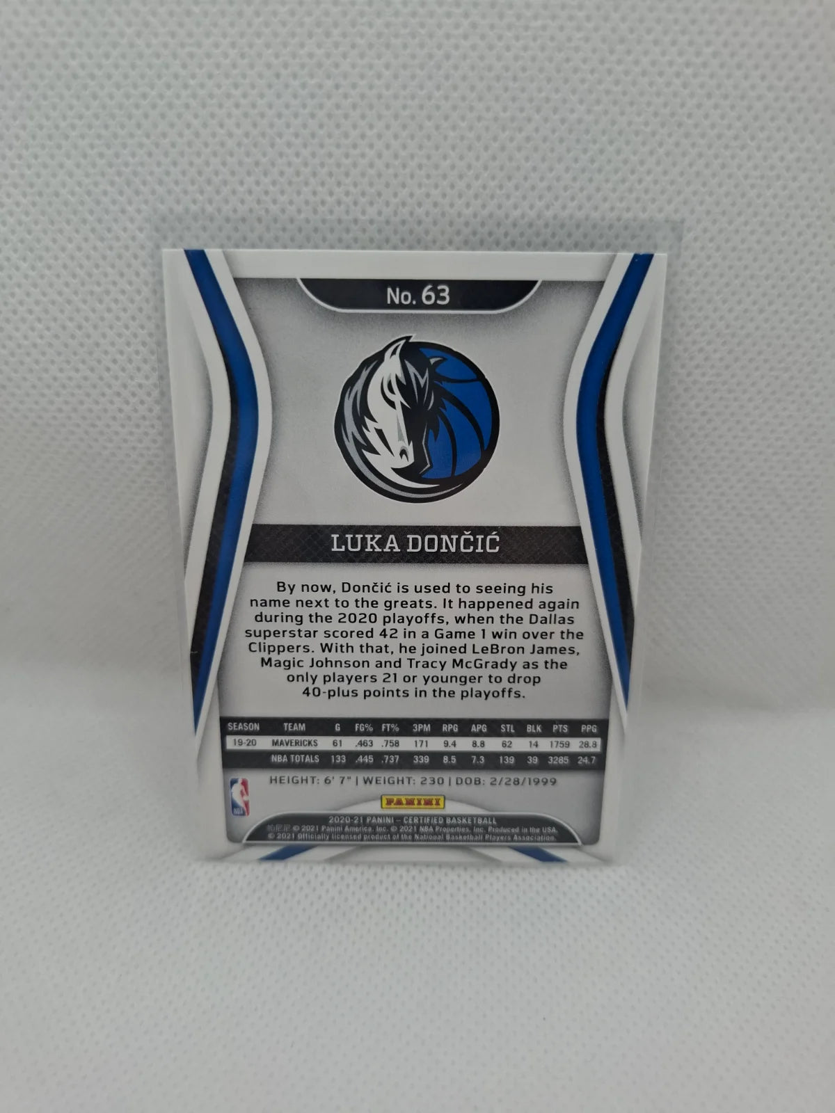 2020-21 Panini Certified #63 Holo Luka Doncic