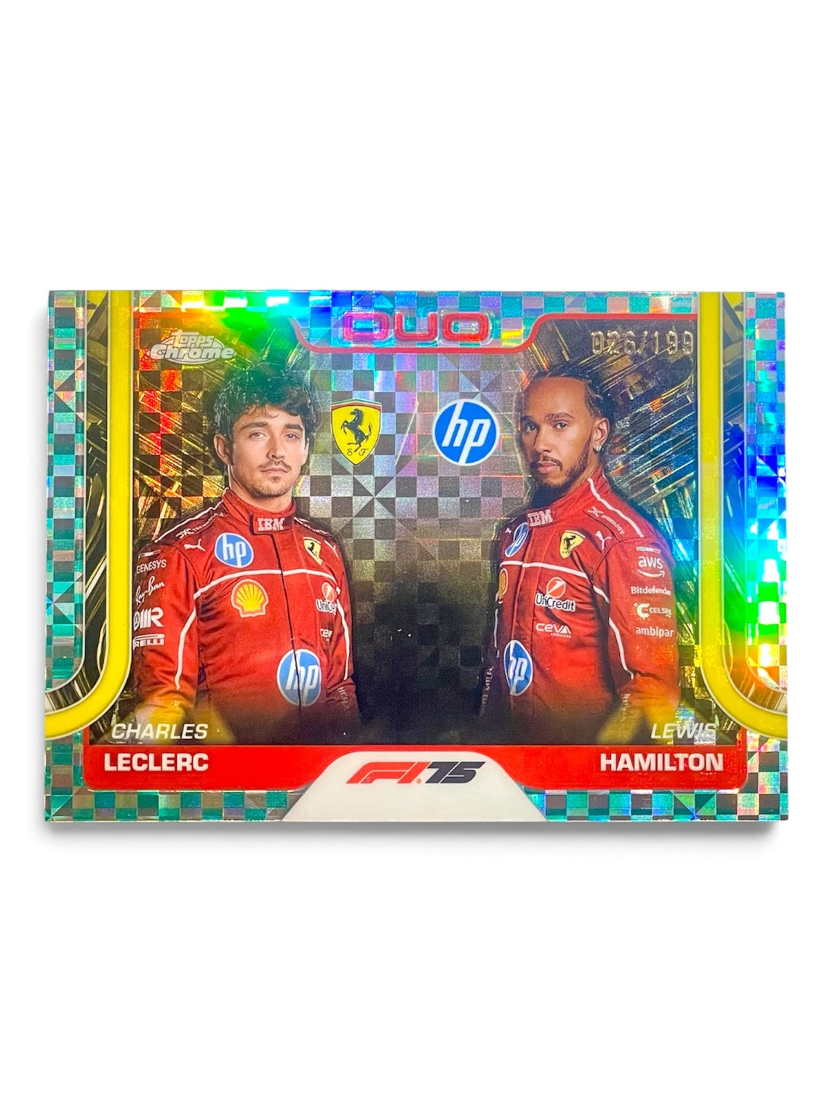 2025 Topps Chrome F1 Charles Leclerc / Lewis Hamilton Checker Flack Refractor Aqua /199