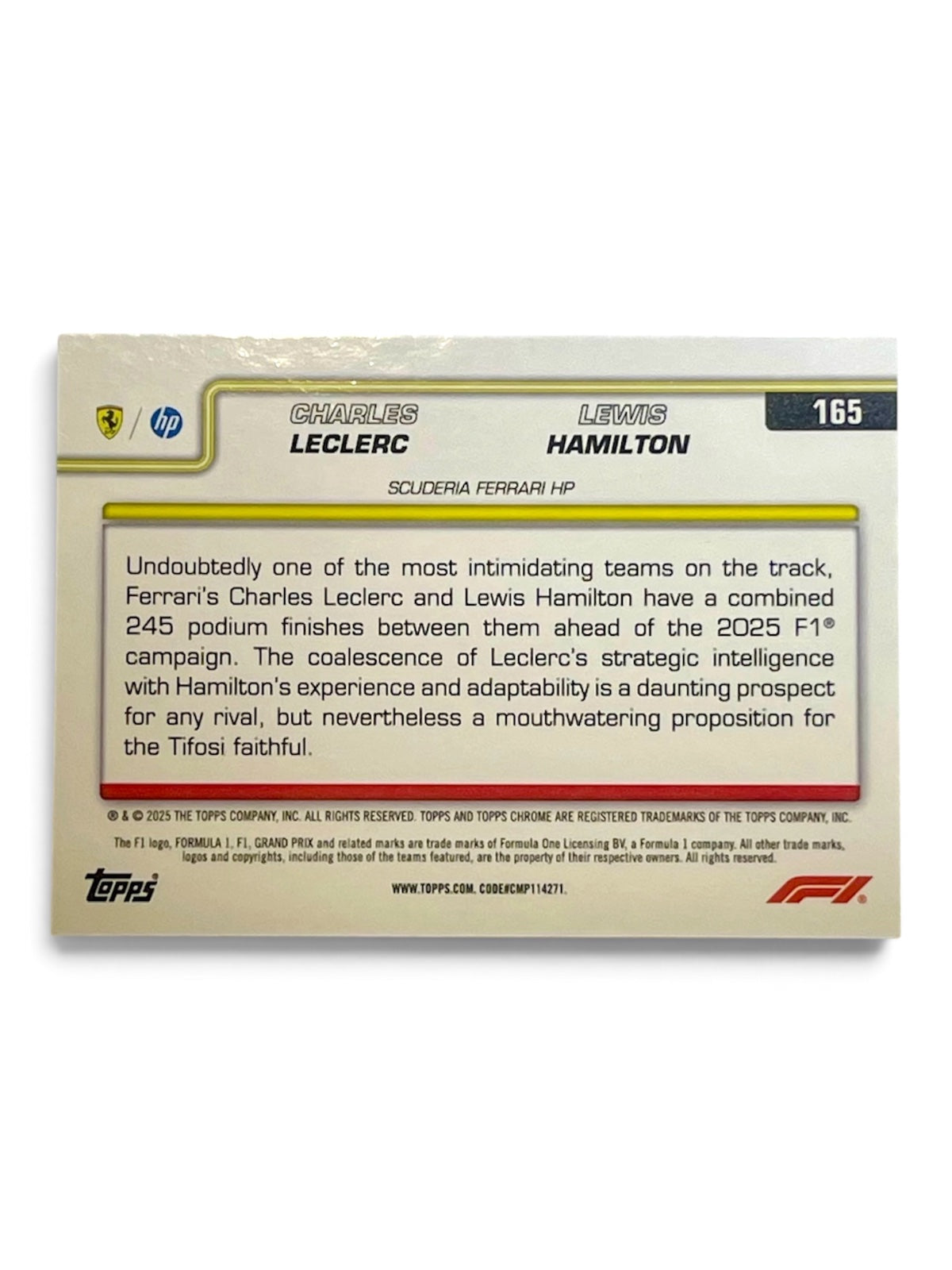 2025 Topps Chrome F1 Charles Leclerc / Lewis Hamilton Checker Flack Refractor Aqua /199