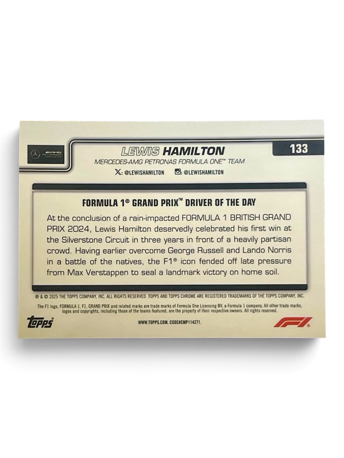 2025 Topps Chrome F1 Lewis Hamilton Driver of the Day Checker Flag Pink Refractor /250