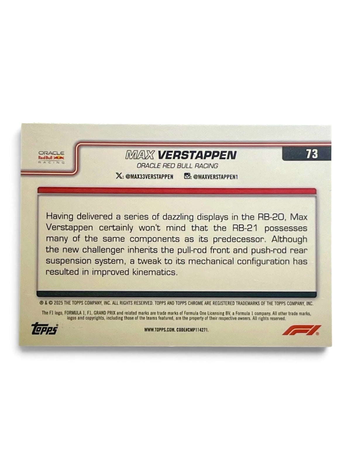 2025 Topps Chrome F1 Max Verstappen Aqua /199
