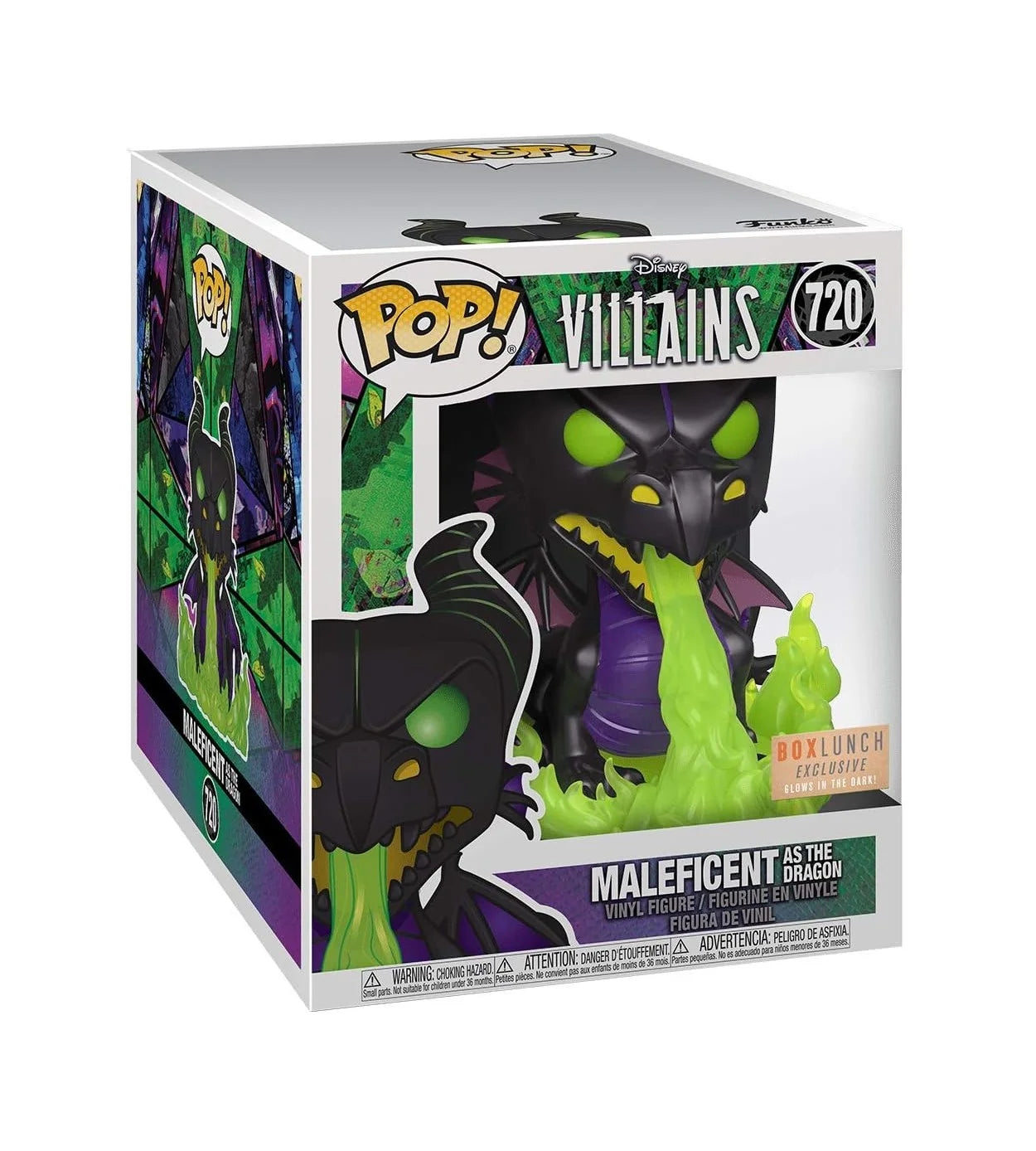 Funko Pop! Disney Villians - Maleficent As The Dragon #720, Box Lunch Exclusive - Glows In The Dark, 6" Super Sized Pop