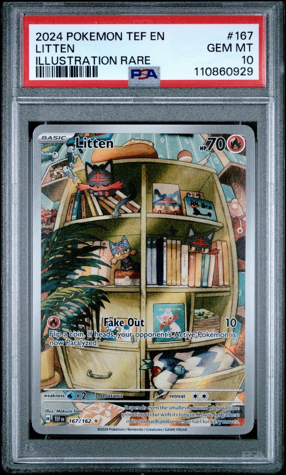 Litten 167/162 · Holofoil (Temporal Forces) — PSA 10