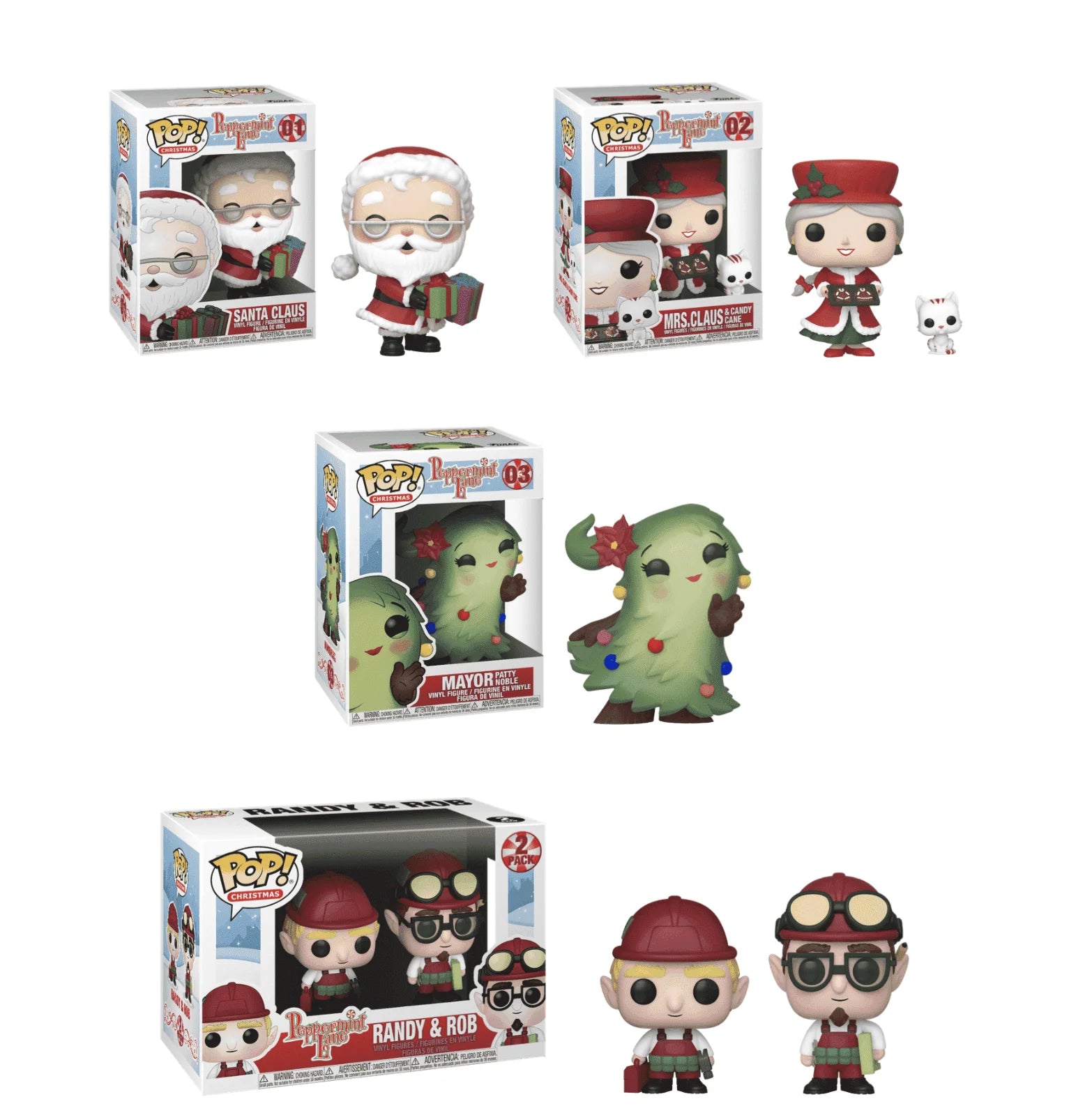 Funko Pop! Christmas: Peppermint Lane Bundle - Santa, Mrs. Santa, Mayor Patty Noble, Randy & Bob